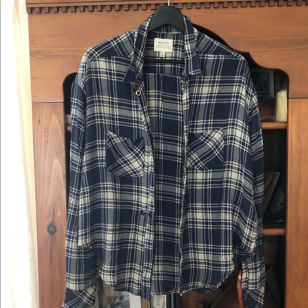 McGuire Wool Navy Plaid Button-Up Shirt